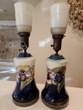 Pair of RARE Moorcroft Pottery Iris Torchiere Table Lamps Perfect