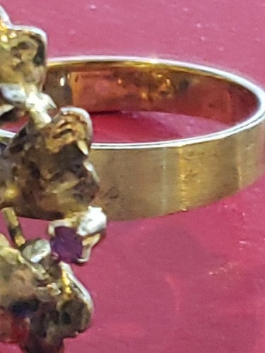 14k Yellow Gold Ruby & Jade Flower Ring s7.5