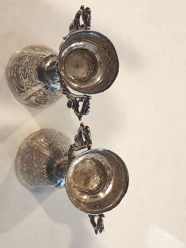 Pair Antique Wedding Cup Marriage Wager Figural 800 Silver Neresheimer & Sohne