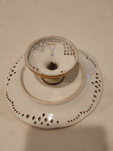 Antique Germany Compote Openwork Porcelain with Hand-Painted Portrait