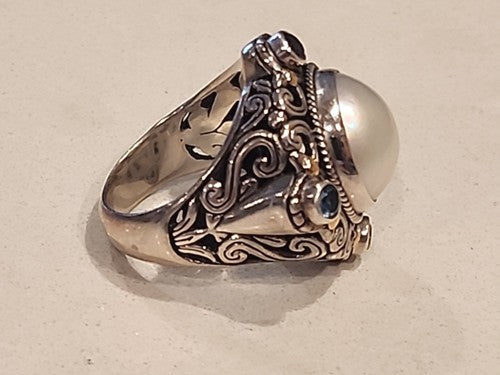 Byzantine Sterling Silver 18kt Statement Ring Gemstones Cocktail