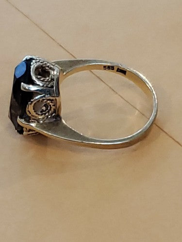 14K Yellow Gold 4ct Citrine Cocktail Ring Size 7.75 with Fillagree Setting