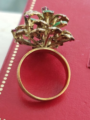 14k Yellow Gold Ruby & Jade Flower Ring s7.5