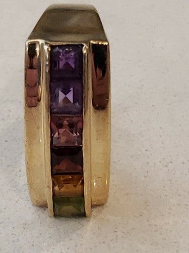 14K Solid Yellow and White Gold Hand-Made Multi Color Channel Set Gemstone Ring
