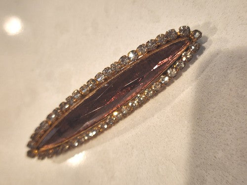 Amythyst & Rhinestone Bar Pin Antique Art Deco Brooch