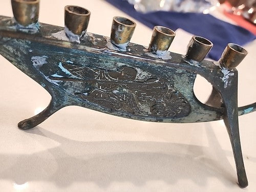 Vintage Solid Brass Maccabe Menorah CHANUKKAH 2c