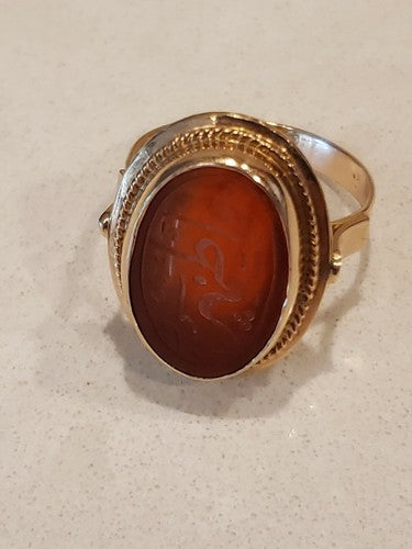 Antique 14k Yellow Gold  Natural Hand Carved Carnelian Ring Size 6 3/4