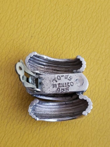 Vintage Taxco Mexico Swirl Modernist Sterling Silver 925 Clip On earrings