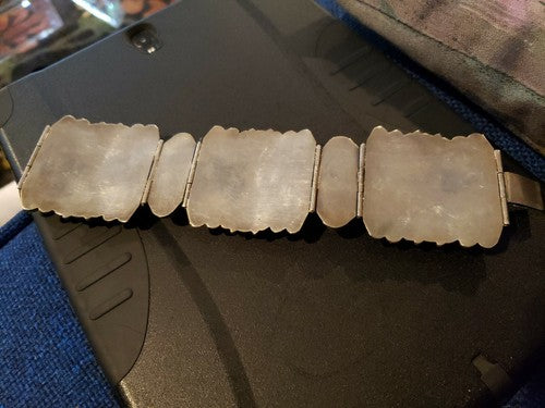 Vtg Mexico 40’s Carved Jade Sterling Silver 925 Link Bracelet