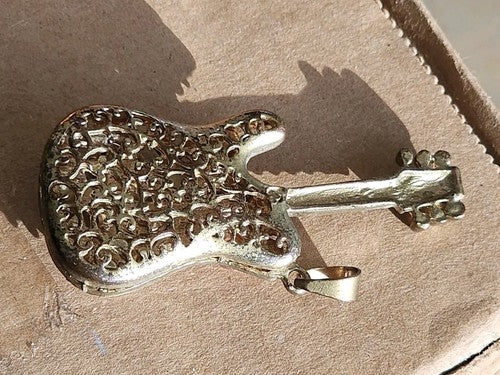 Beautiful Vintage Rhinestone Guitar Pendant