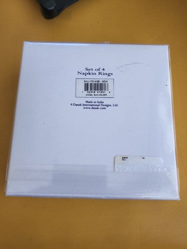 NIB Dansk International Set 4 Metal Napkin Rings Snowflake Cutout Seasonal India