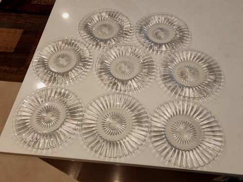7 1/2" Heisey Set of 8  Narrow Flute & Rim with Starburst Plate  w/ "H" Marking