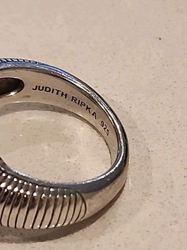 JUDITH RIPKA 925 STERLING SILVER RING SMOKY TOPAZ STONE SZ 6