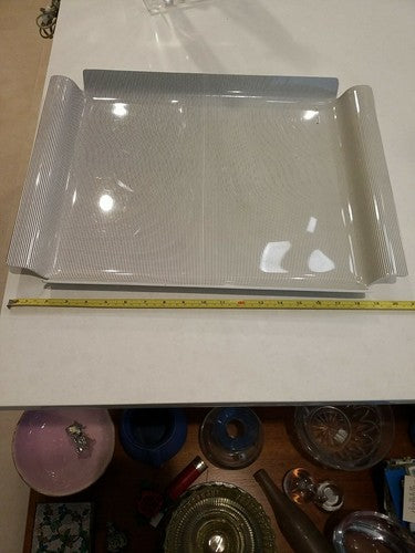 Vintage Mid Century Oleg Cassini Stripped Serving Tray Grey & White