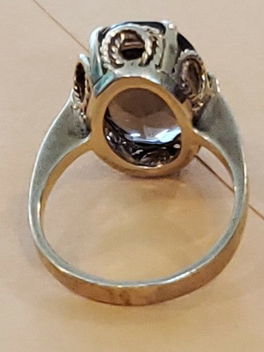 14K Yellow Gold 4ct Citrine Cocktail Ring Size 7.75 with Fillagree Setting
