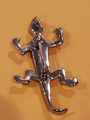 Native American Sterling Silver Turquoise Opal Coral Inlay Lizard Pin Brooch