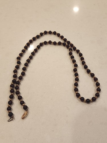 Vintage 8mm 14K Yellow Gold Beads  & 10mm Amber Bead 30.50" Necklace