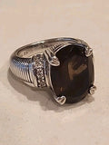 JUDITH RIPKA 925 STERLING SILVER RING SMOKY TOPAZ STONE SZ 6