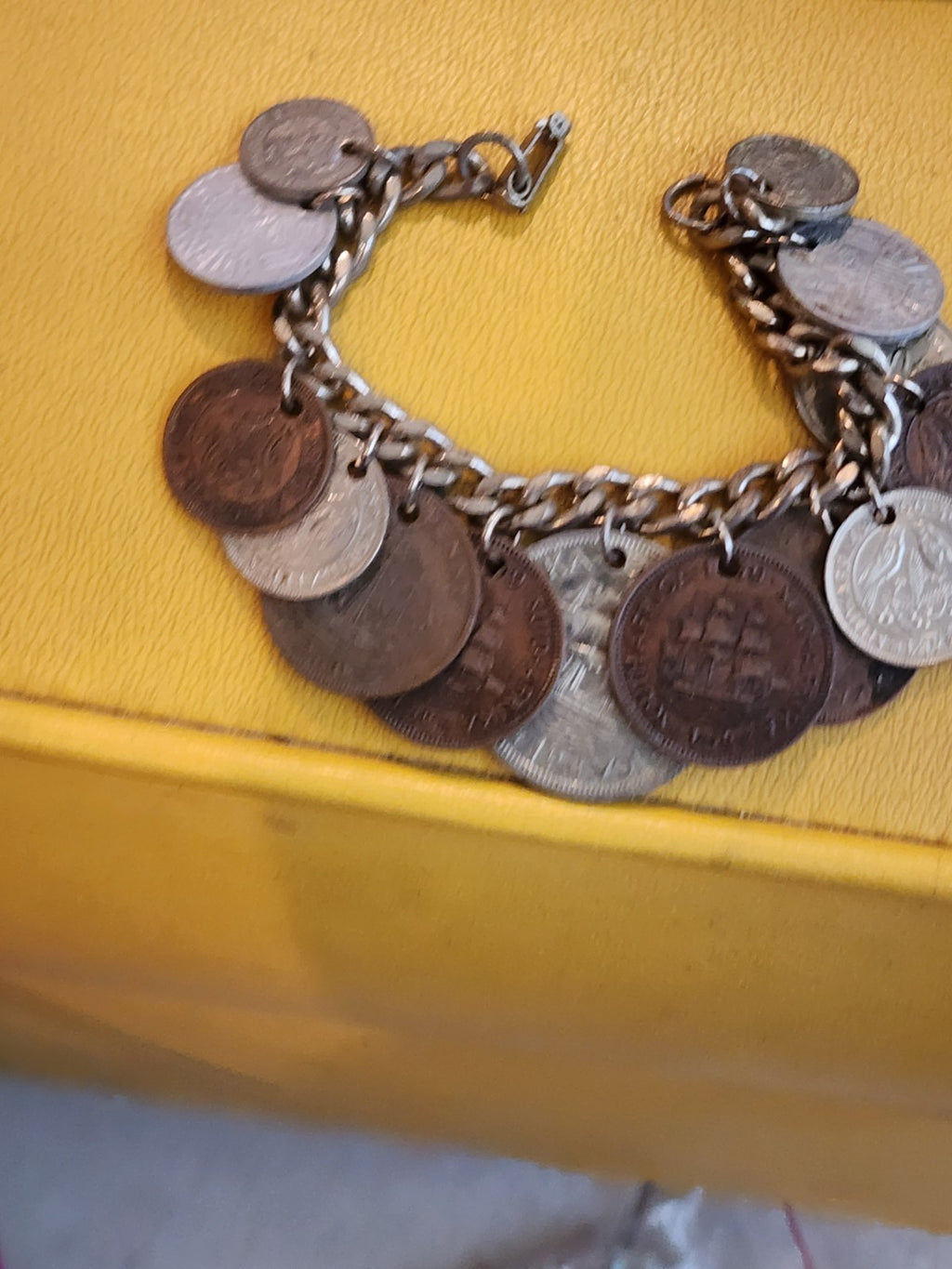 Vintage 14 RARE 1950's Coin Charm Bracelet South Africa, India