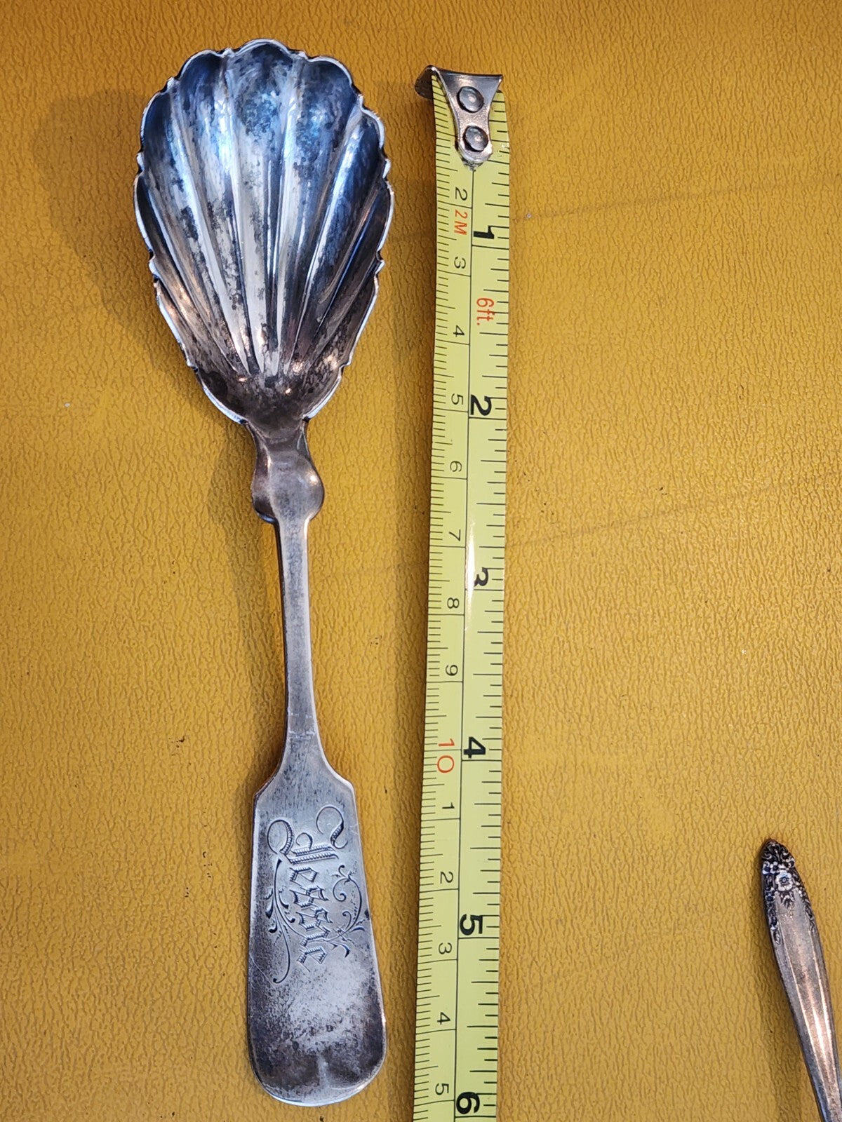 Wood & Hughes Sterling Shell TEASPOON 5 3/4" Jessie Monogram