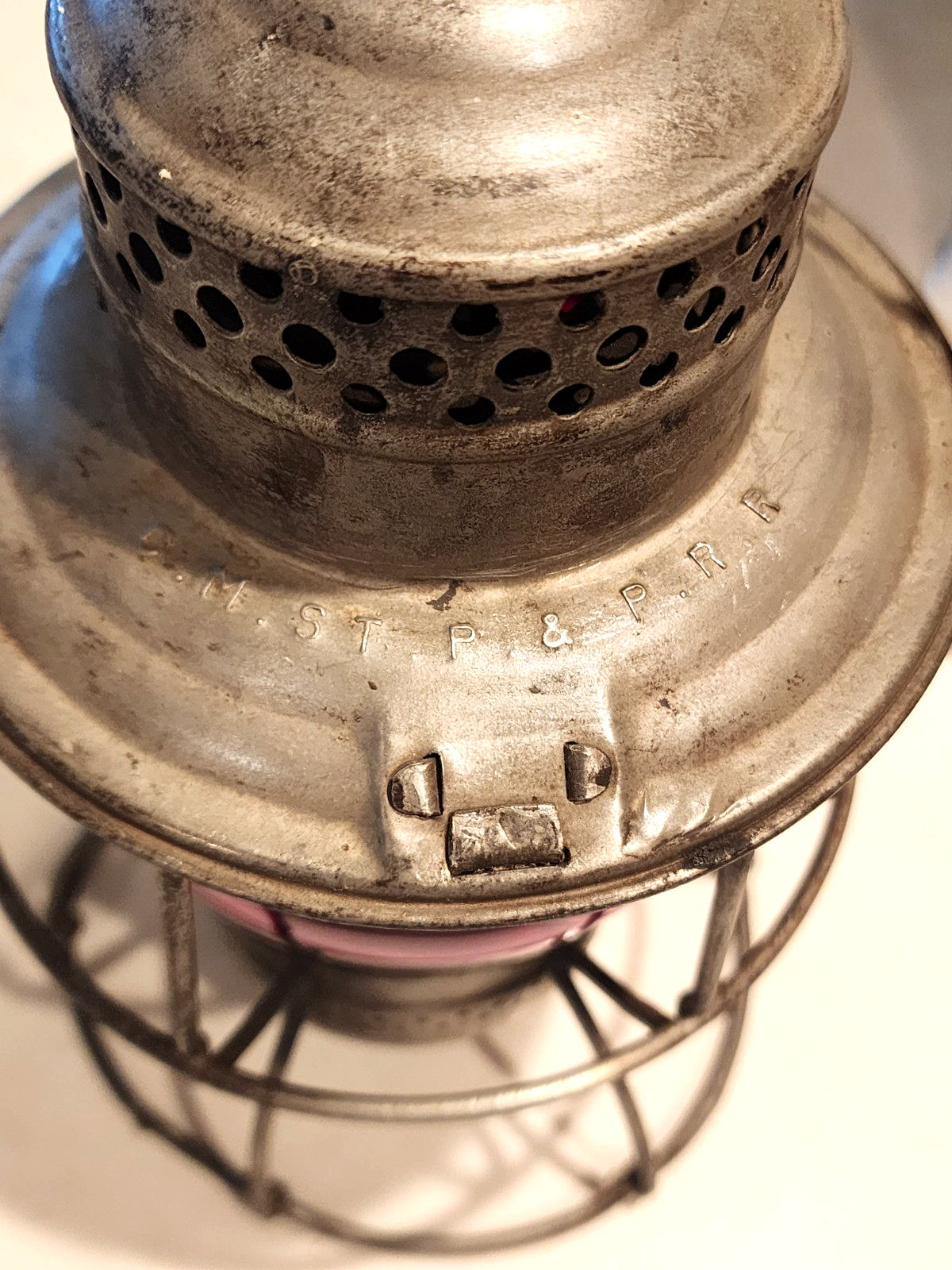 Vintage Adam's and Westlake Pennsylvania Railroad Lantern Stamped Red Globe