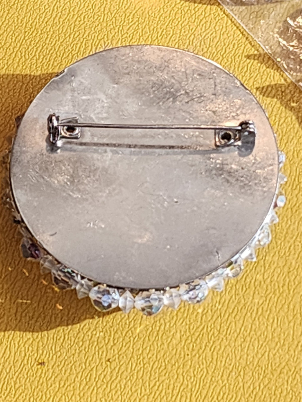 Vintage Large Round Clear Aurora Borealis Rhinestones Silver Tone Pin Brooch