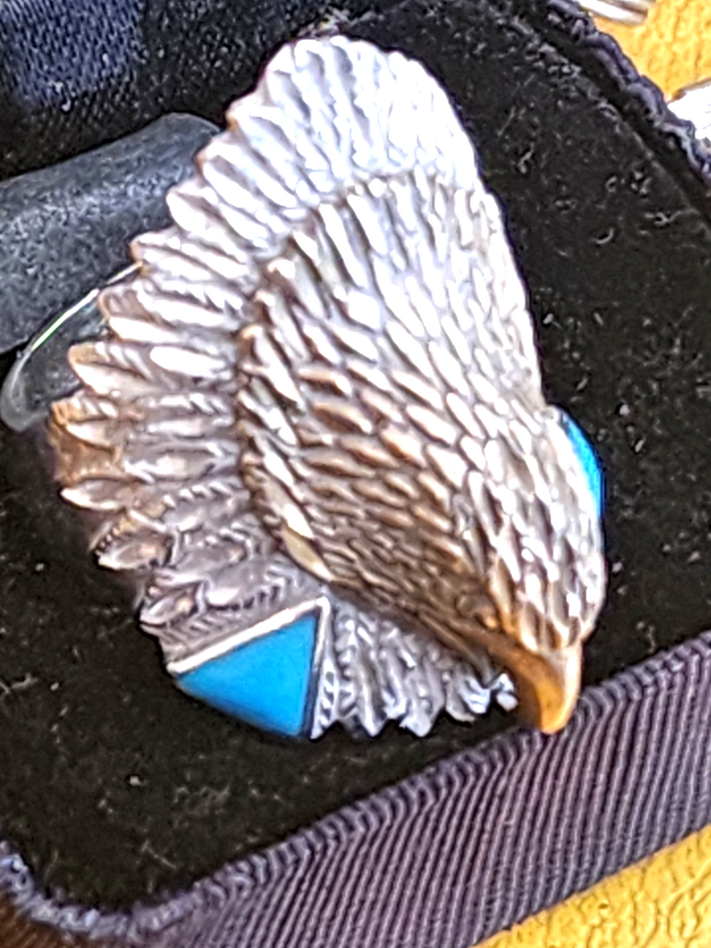 Vintage Ted Ott Sterling Silver & Turquoise Eagle Ring Size 12