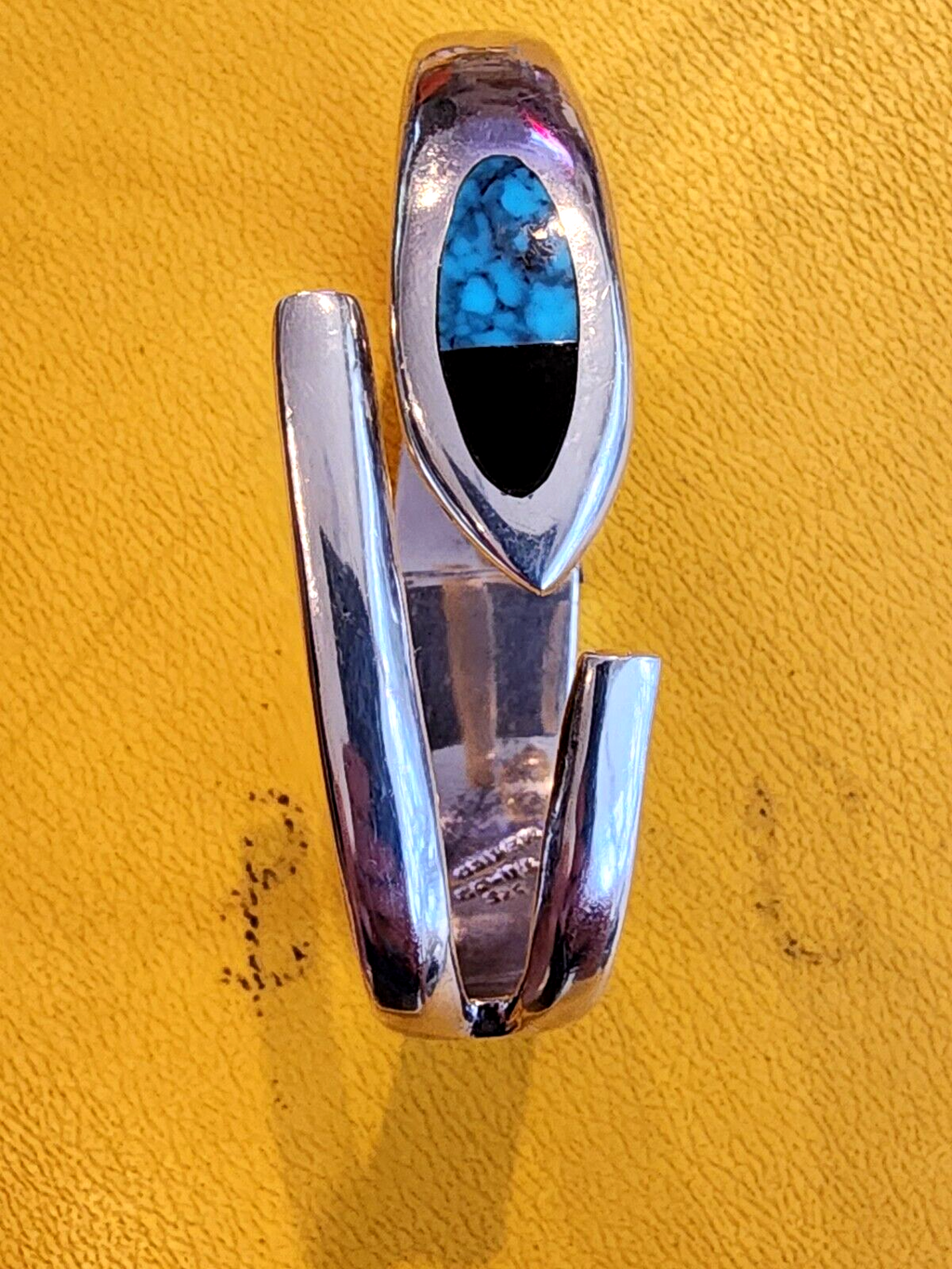 Attractive Mexican Stg. Silver & Turquoise Modernist Hinged Bracelet TN52 Taxco
