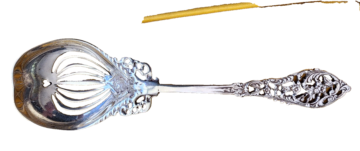 Heavy Sterling Silver Elegant Slotted Serving Spoon Excellent Condition