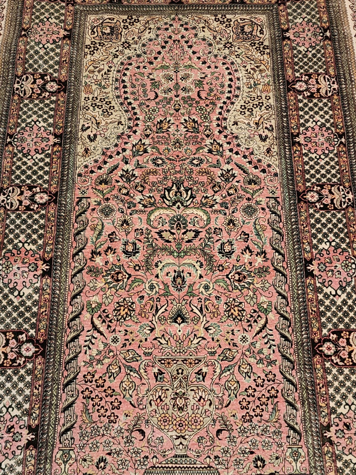 Antique  Silk On Silk Turkish Hereke Rug   39.5” X  61.5”