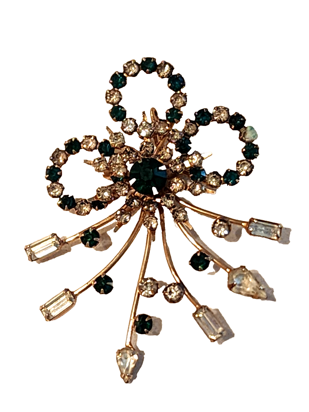 Vintage Brooch With Green & Clear Rhinestones  Great Condition Rare