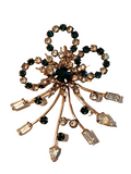 Vintage Brooch With Green & Clear Rhinestones  Great Condition Rare