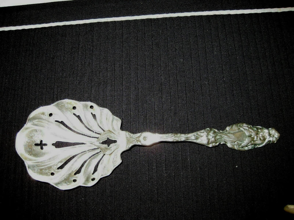 Antique Silvercraft Sterling Silver 9" Pierced Serving Spoon Lilly Pattern