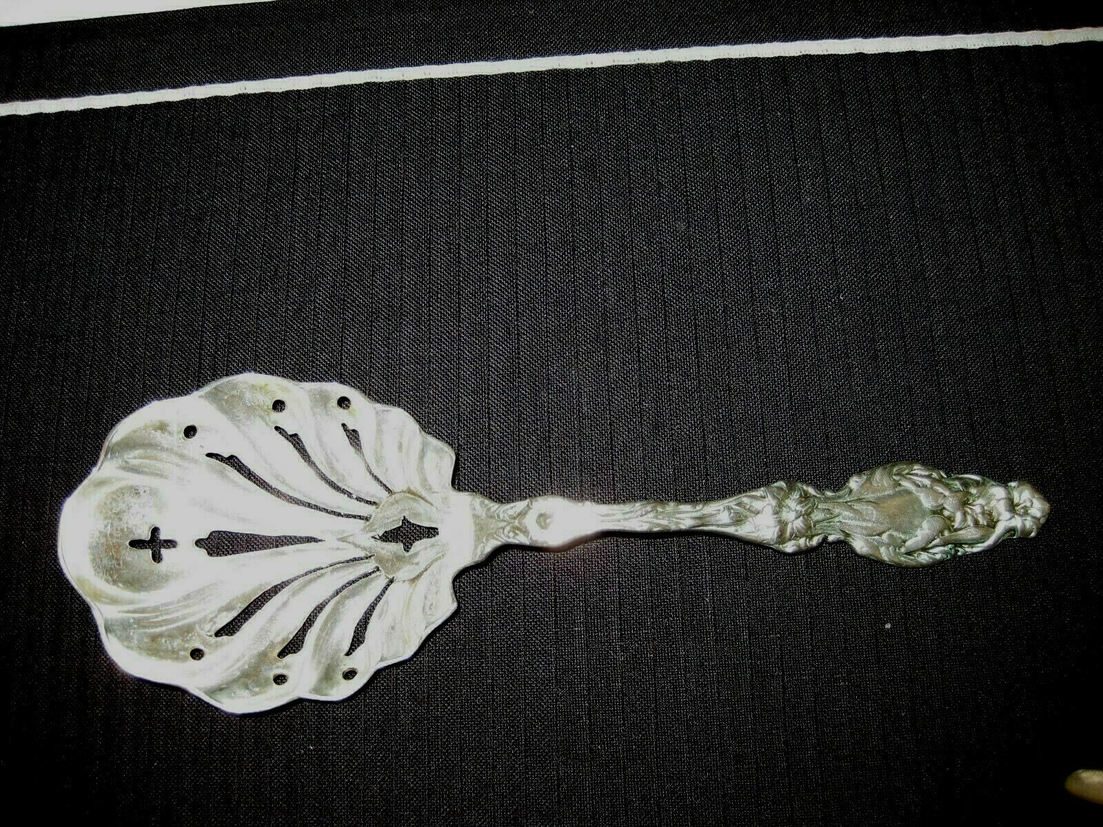 Antique Silvercraft Sterling Silver 9" Pierced Serving Spoon Lilly Pattern