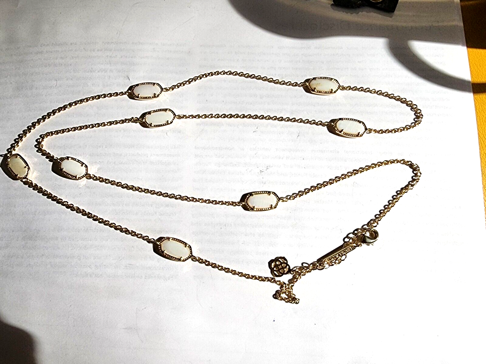 Kendra Scott Kellie Rose Gold Long Ivory Mother Of Pearl Station Necklace 38”
