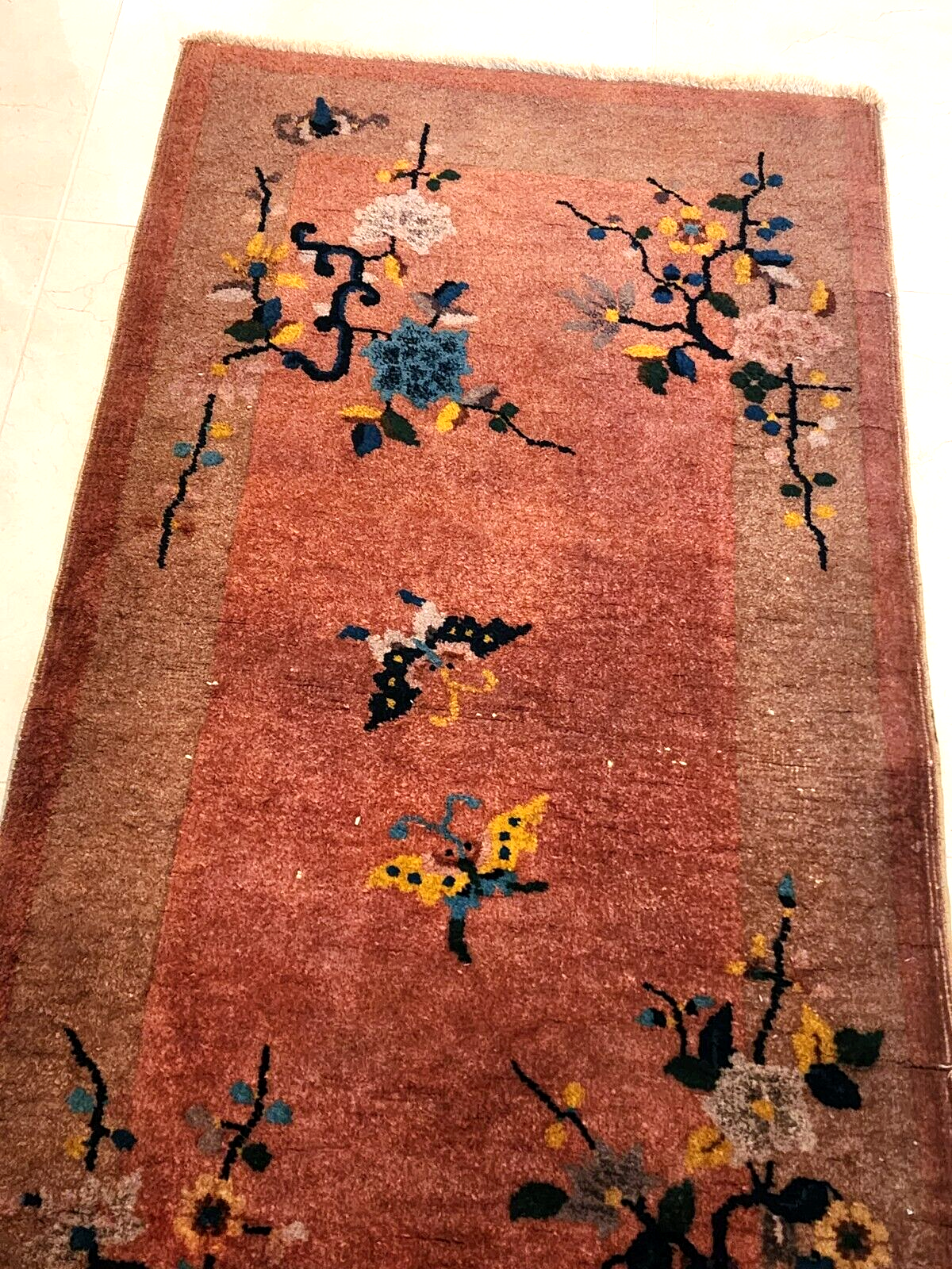 4x2 FT Old Handmade Chinese Small Wool Rug