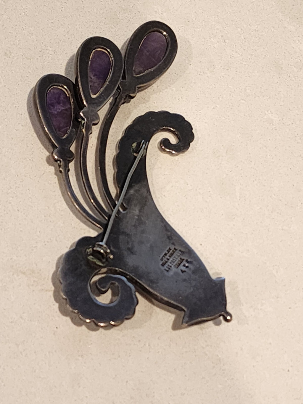 Extremely Rare Los Castillo Taxco Mexico Pre-1948 Sterling Pin/Brooch Amethysts