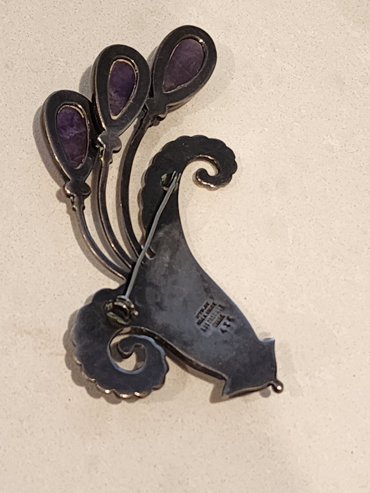 Extremely Rare Los Castillo Taxco Mexico Pre-1948 Sterling Pin/Brooch Amethysts