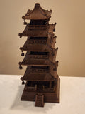 9" Old Chinese Bronze 5 layer Yellow Crane Tower House Attic Statue
