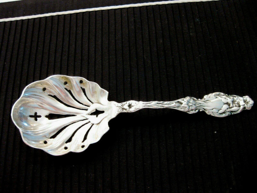 Antique Silvercraft Sterling Silver 9" Pierced Serving Spoon Lilly Pattern