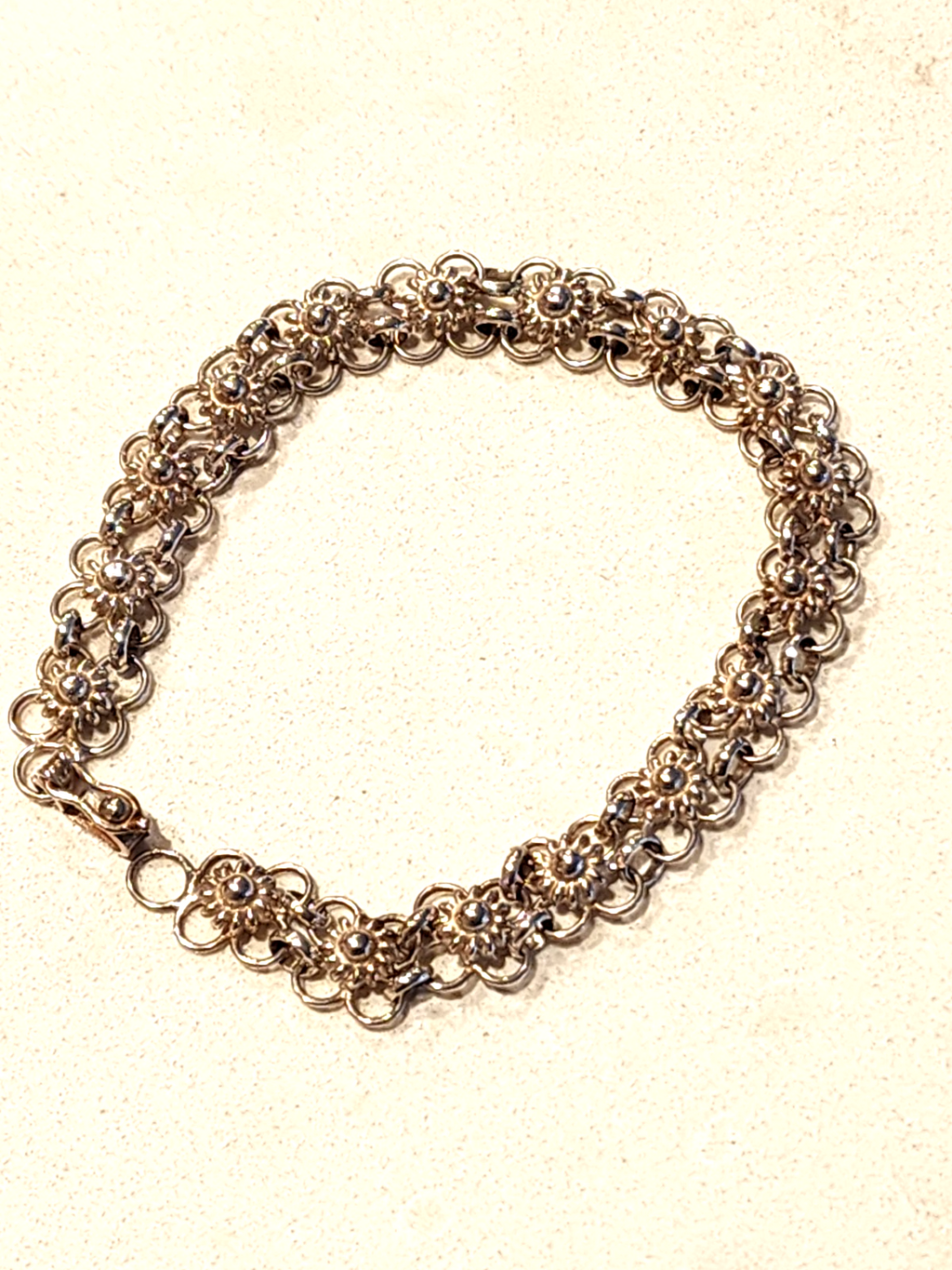 Flowers Vintage Bracelet 950 Sterling Silver Handmade Link Joy