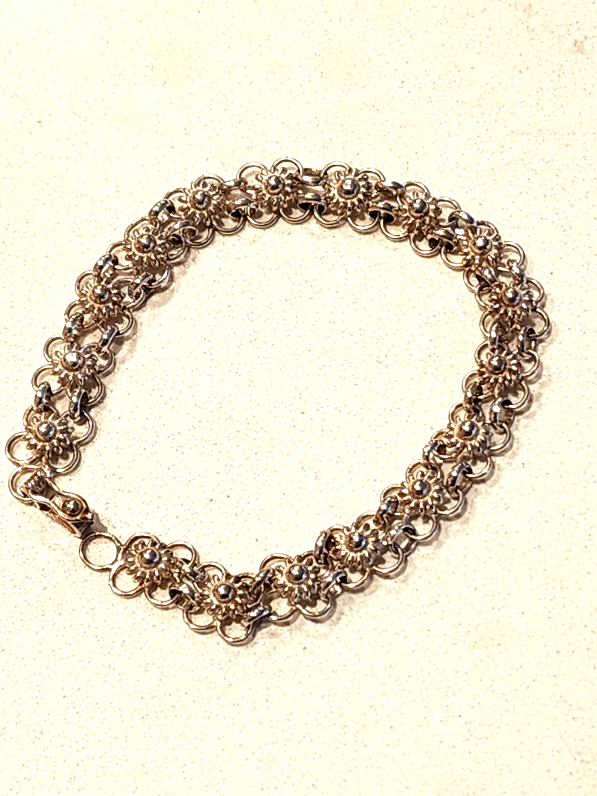 Flowers Vintage Bracelet 950 Sterling Silver Handmade Link Joy