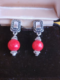 Carol Lee Faux Red Coral And Silver Earrings