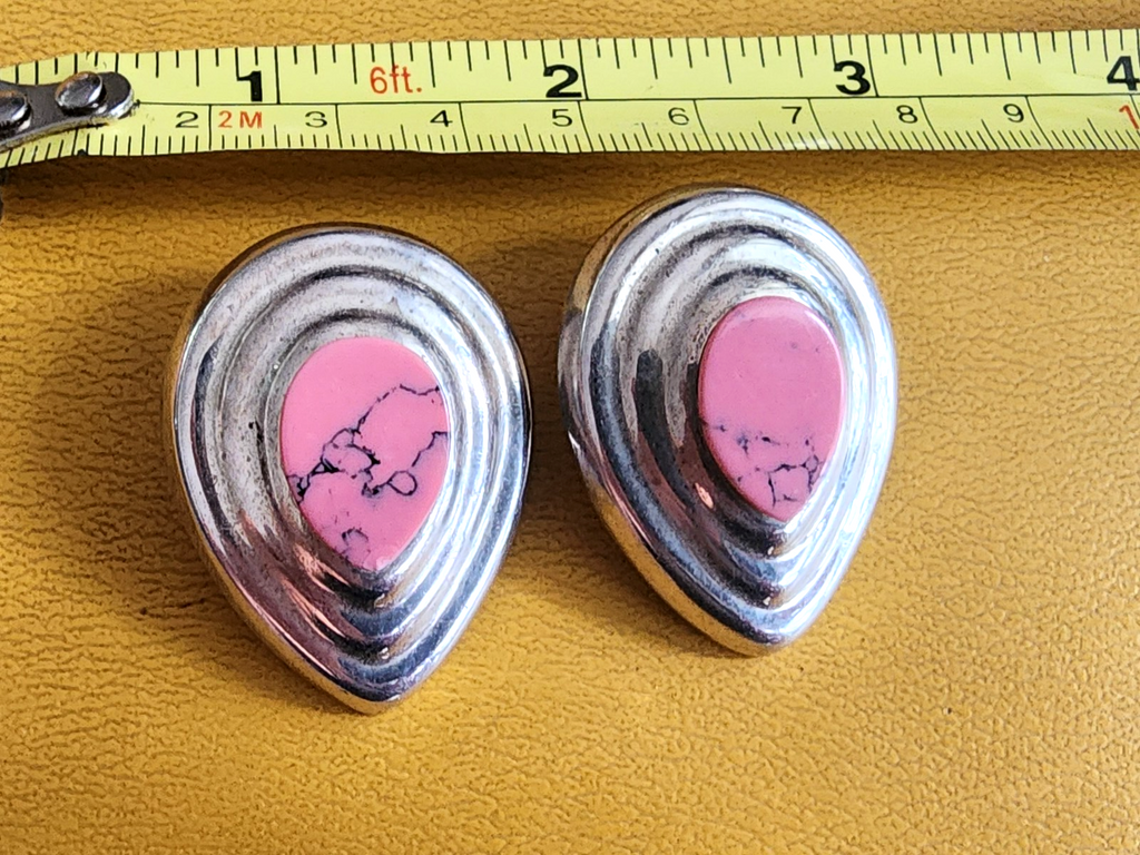 Vintage Sterling Silver & Rhodonite Gemstone CLIP Earrings
