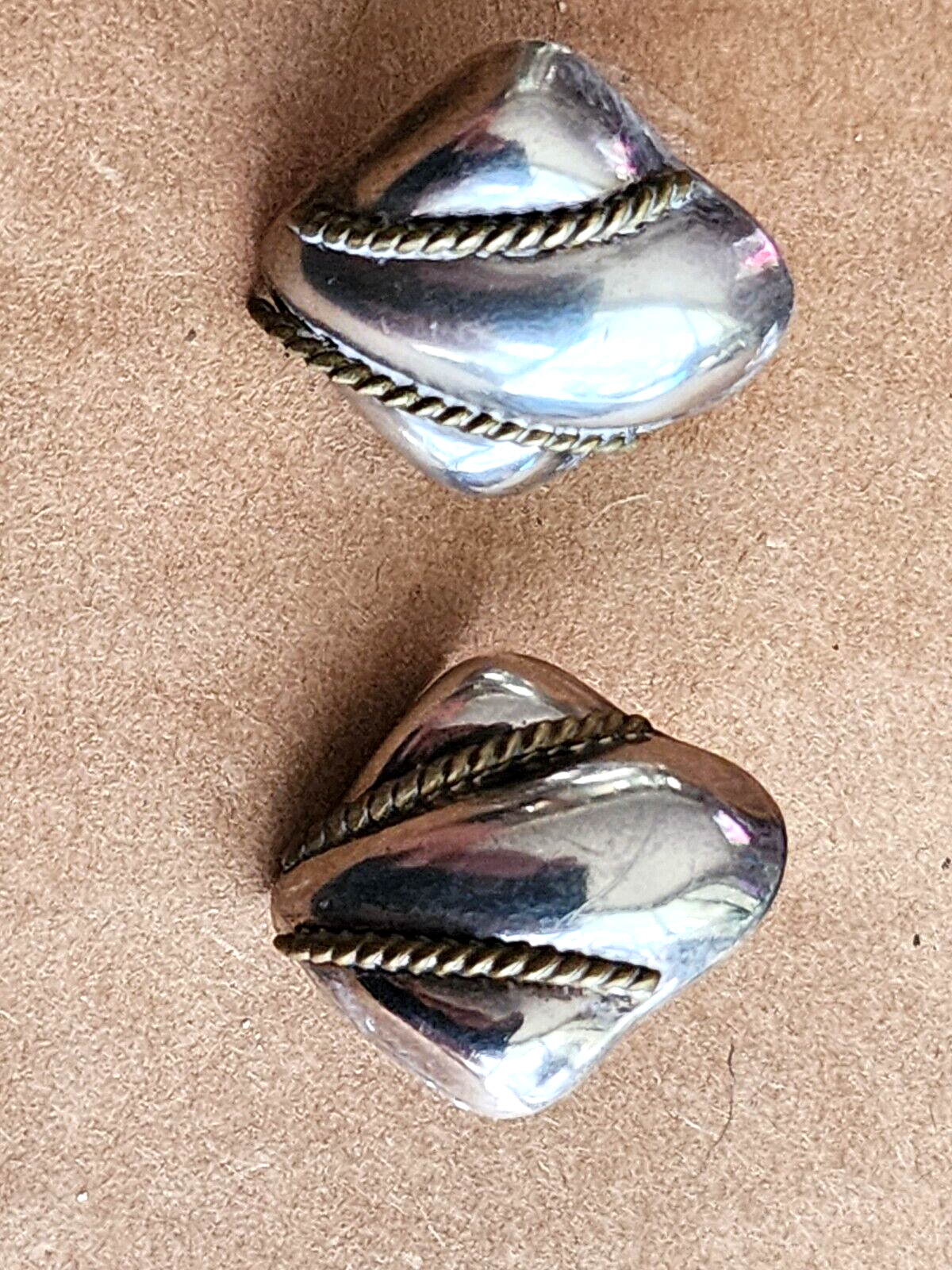 Vintage Large sSterling Silver & Brass Earrings Mexican, Mexico, Taxco