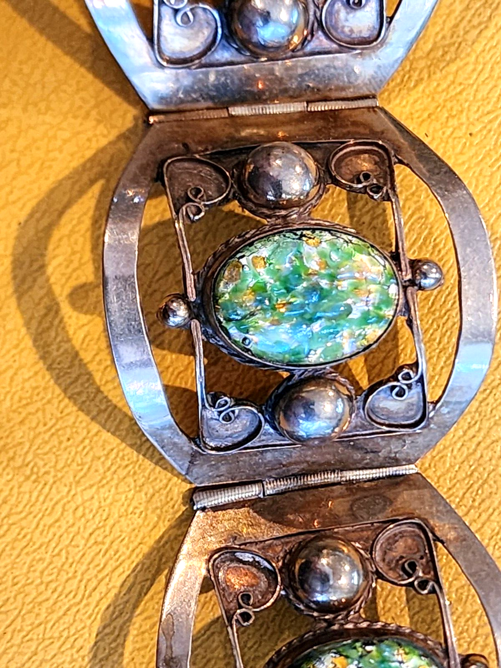 William Spratling Dragons Breath Agate Sterling 4 Panal Bracelet