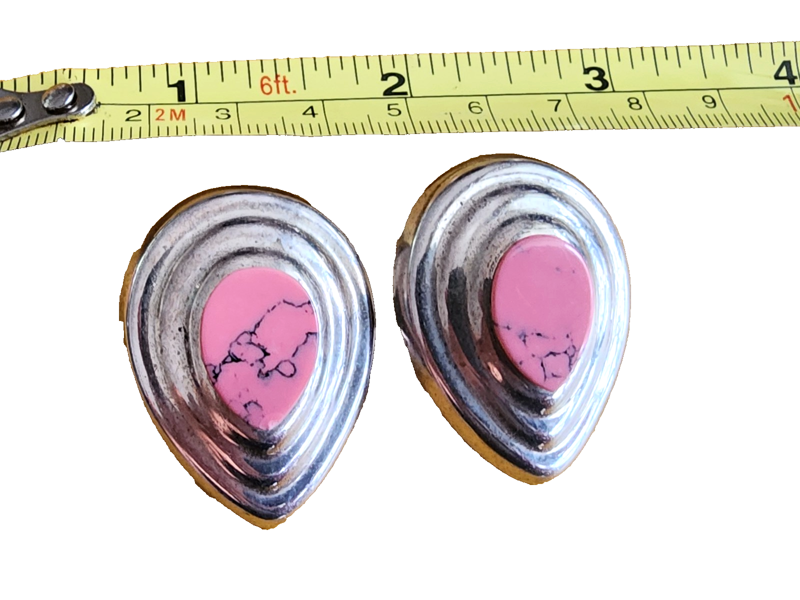 Vintage Sterling Silver & Rhodonite Gemstone CLIP Earrings