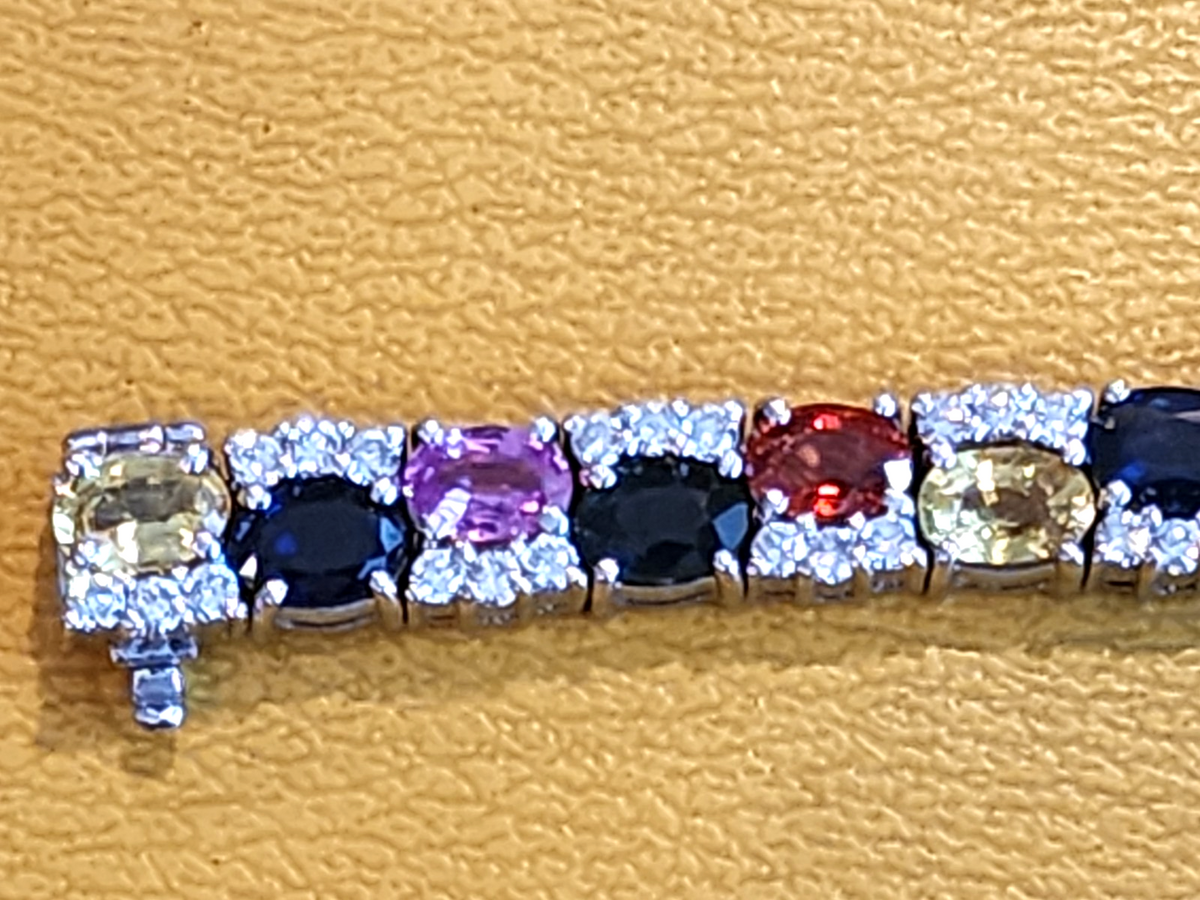 7" Sapphire Ruby Citrine Diamond Tennis Bracelet 14kt Gem Line