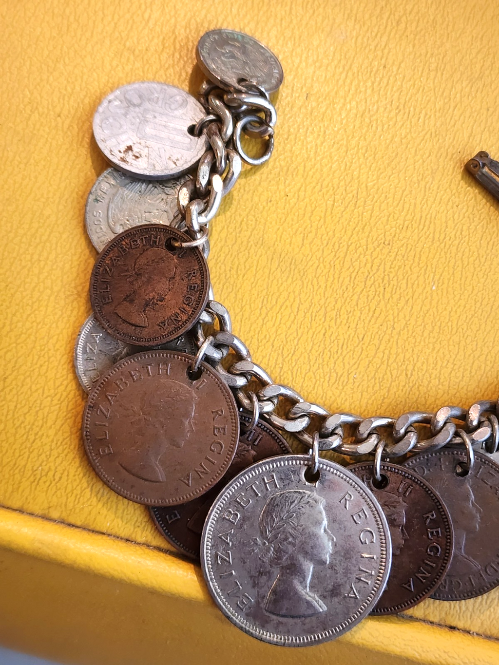 Vintage 14 RARE 1950's Coin Charm Bracelet South Africa, India