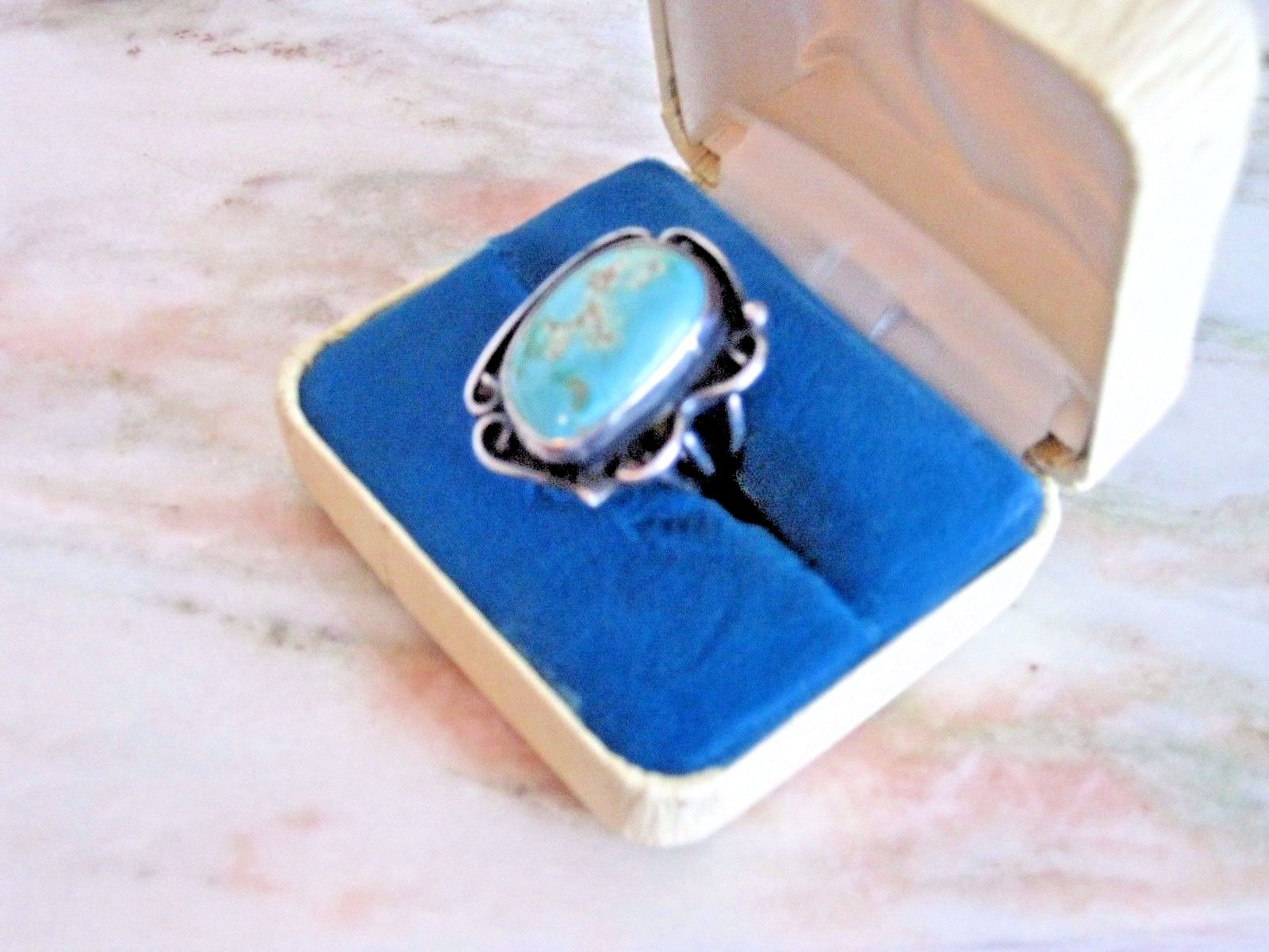 Midcentury Modern Sterling Silver & Turquoise Ring Size 5